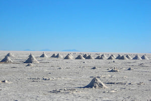 Salt pyramids spread across the vast Uyuni Salt Flats.