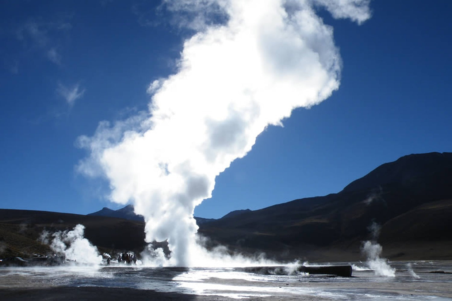 Large steam plume rising from the Sol de Mañana geothermal field in South Lipez, Bolivia.