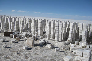 Stacks of extracted and processed salt in the Uyuni Salt Flats