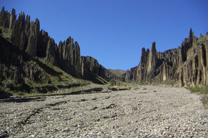 Geological formation landscape at valle de las animas under a clear blue sky south La Paz, Bolivia